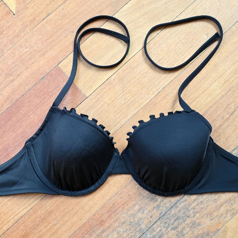 NWOT Shade & Shore Black Molded String Bikini Top Size 34C - Picture 1 of 12
